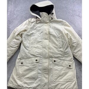 Lands' End Windcheck Jacket Women's ‎ M Off White Hooded Thermacheck Insulated